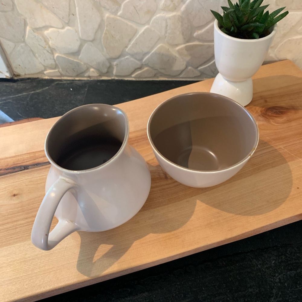 POOLE POTTERY | Set of  | Twintone - Sepia & Mushroom Cream & Sugar